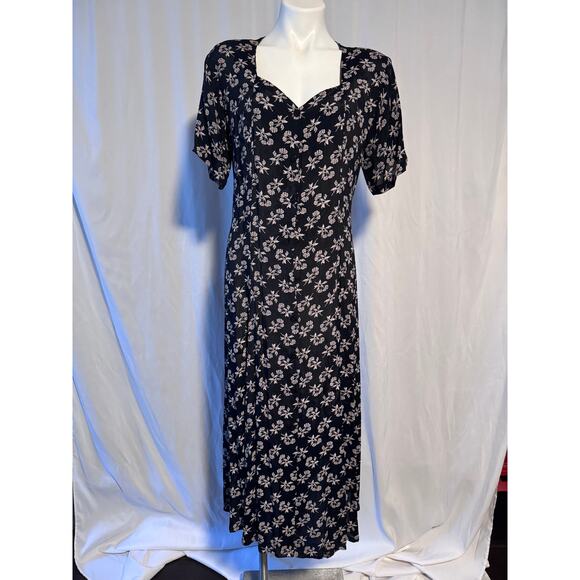 Vintage 80s SABRILA New York Floral Button Front Maxi Dress Large - Elaine Style - Picture 1 of 11